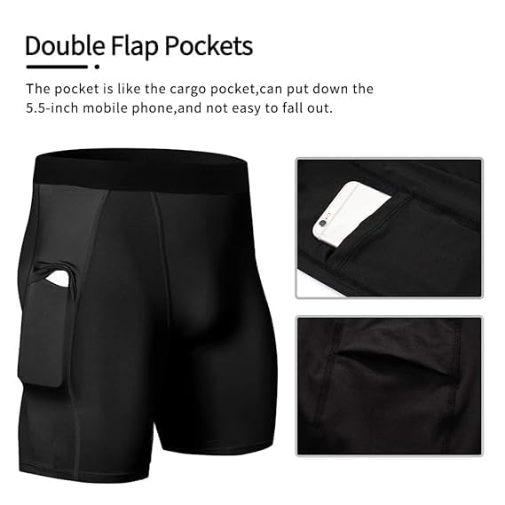 NINQ Men’s Compression Sports Shorts Half Tights with Pocket