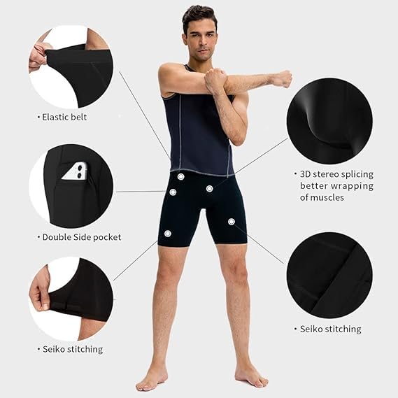 NINQ Men’s Compression Sports Shorts Half Tights with Pocket
