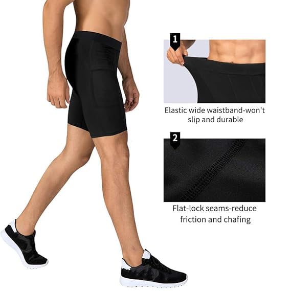 NINQ Men’s Compression Sports Shorts Half Tights with Pocket