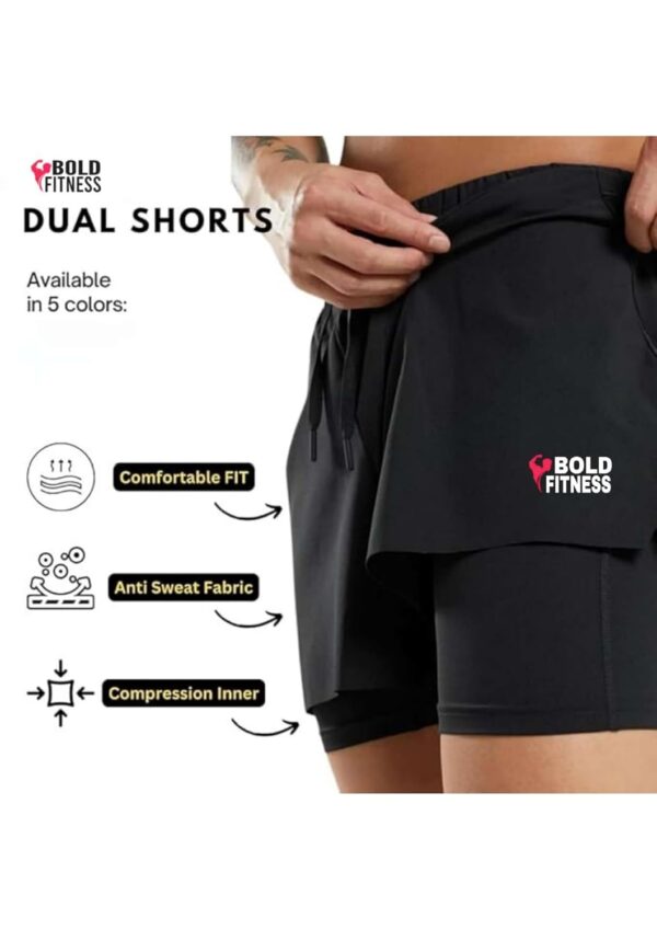 BOLD FITNESS 2 in 1 Active Dual Shorts with Inner Tights…