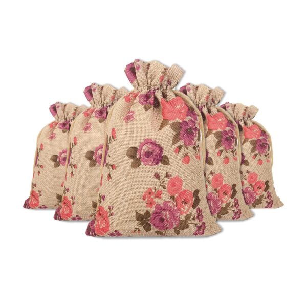 LifeKrafts Linen Jute Pouches | Purple Floral | 10x10cm…