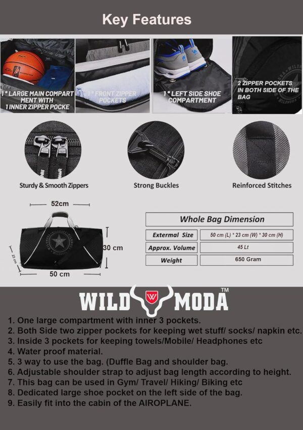 40L Multi-Pockets Sport Travel Duffle Bag  Sleek &…