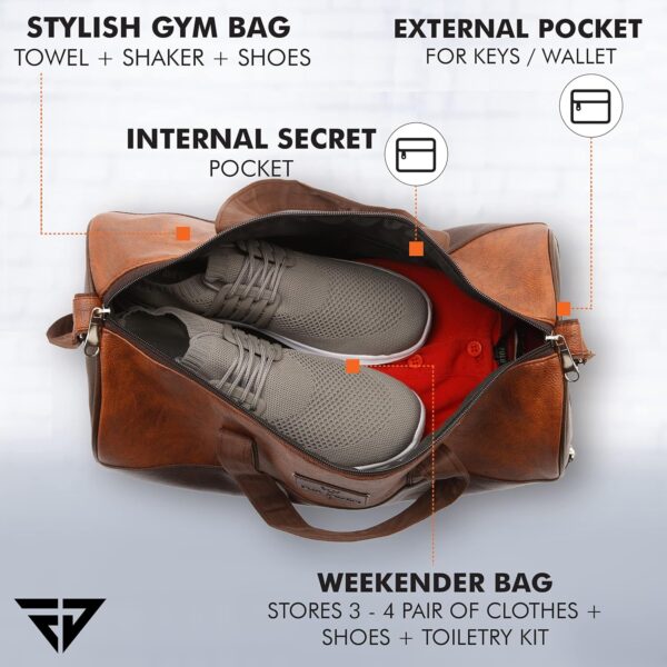 Fur Jaden Tan Leatherette Gym Bag for Men Women Boys…