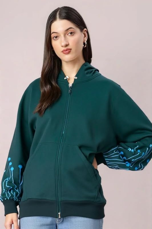 clothy outlet Solid Zip-Up Hoodie for Women’s | Long…