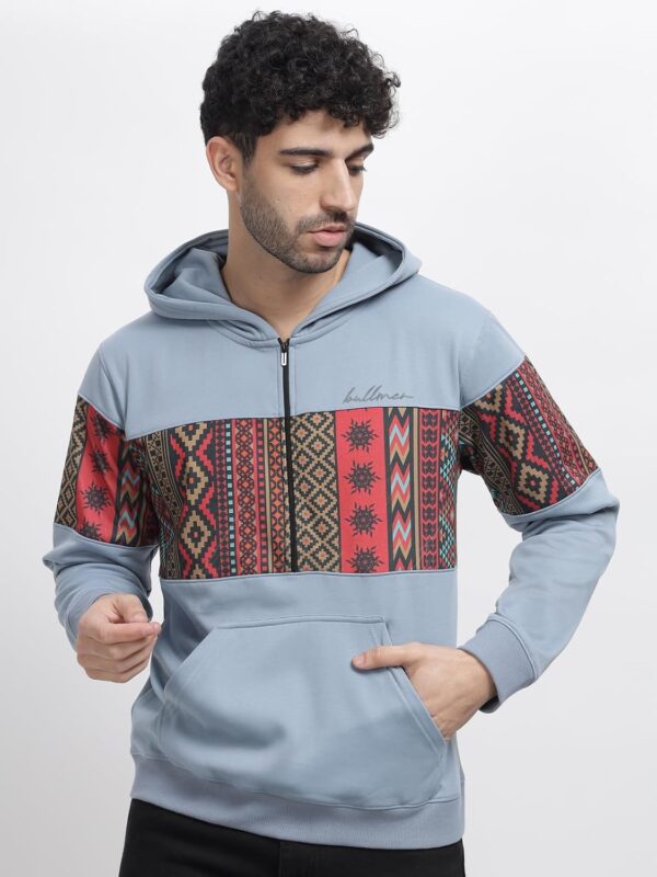 BULLMER Grey Melange Trendy Colourblock Fleece Hoodie…