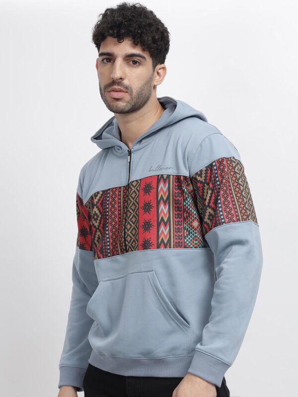 BULLMER Grey Melange Trendy Colourblock Fleece Hoodie…