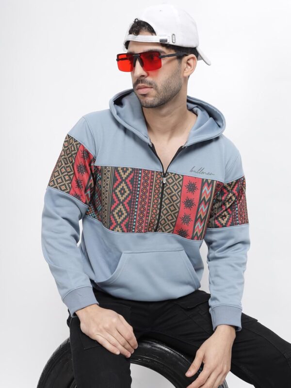 BULLMER Grey Melange Trendy Colourblock Fleece Hoodie…